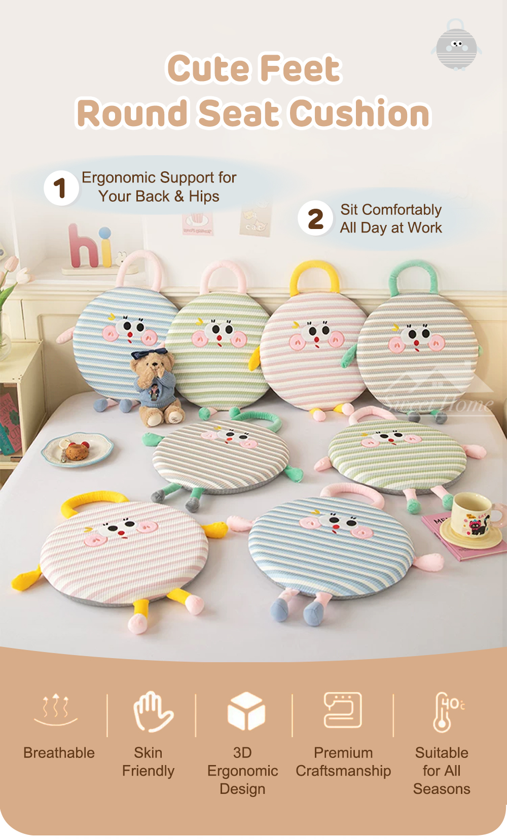 Cute Feet Round Seat Cushion-1